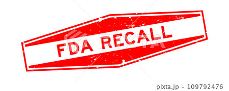 Grunge red FDA recall word hexagon rubber seal stamp on white background 109792476