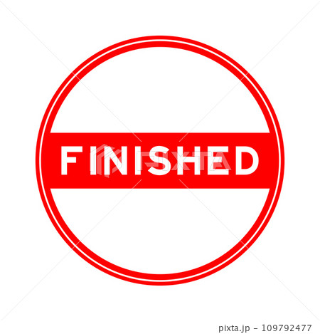 Red color round seal sticker in word finished on white background 109792477