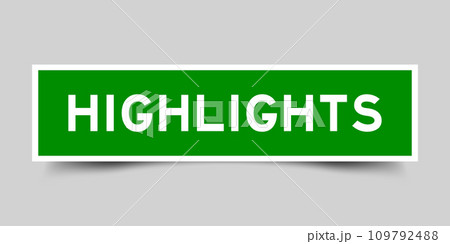 Green color square shape sticker label with word highlights on gray background 109792488