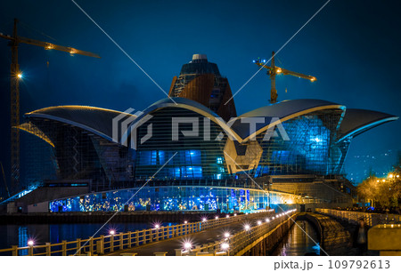 The Caspian Waterfront Mall Baku building at night The Caspian Waterfront Mall Baku building at night 109792613