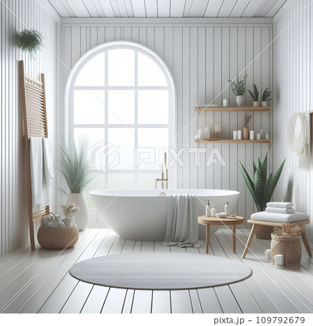 modern interior with empty white bathtub modern interior with empty white bathtub 109792679