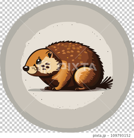 Groundhog. Illustration. A Groundhog (Marmota monax) under a holly bush. Selective focus on groundhog in the foreground. Groundhog Day. February 2. 2024. 109793152