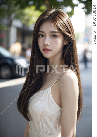 髪の綺麗な女性の屋外ポートレート（AI生成画像） 109793914