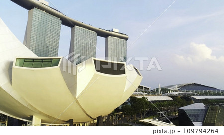 Aerial view of Marina Bay Sands Singapore. Shot. Aerial view of Singapore City Skyline with Marina Bay Sands 109794264