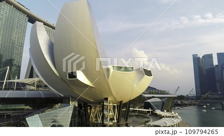 Aerial view of Marina Bay Sands Singapore. Shot. Aerial view of Singapore City Skyline with Marina Bay Sands 109794265