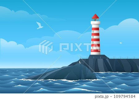 Lighthouse on seashore 109794584