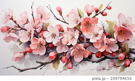 桃の花の水彩画