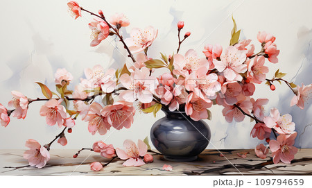 桃の花の水彩画