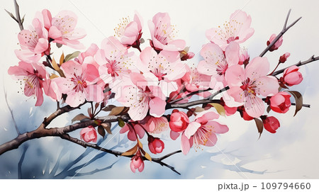 桃の花の水彩画