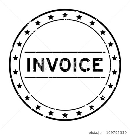 Grunge black invoice word round rubber seal stamp on white background 109795339