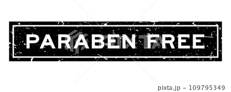 Grunge black paraben free word square rubber seal stamp on white background Grunge black paraben free word square rubber seal stamp on white background 109795349