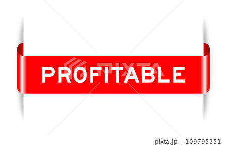 Red color inserted label banner with word profitable on white background 109795351