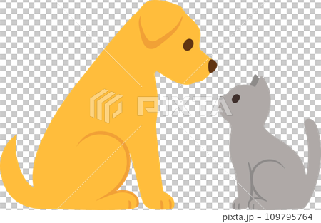 Cartoon cat and dog sitting facing each other Cartoon cat and dog sitting facing each other 109795764
