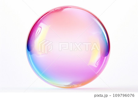One rainbow soap bubble floating in the air isolated on white background. Iridescent bubbles. Dreaming, fun and joy concept, copy space for text 109796076
