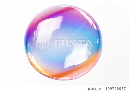 One rainbow soap bubble floating in the air isolated on white background. Iridescent bubbles. Dreaming, fun and joy concept, copy space for text 109796077