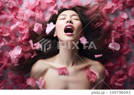 Young Asian woman having orgasm. Beautiful Stock Illustration