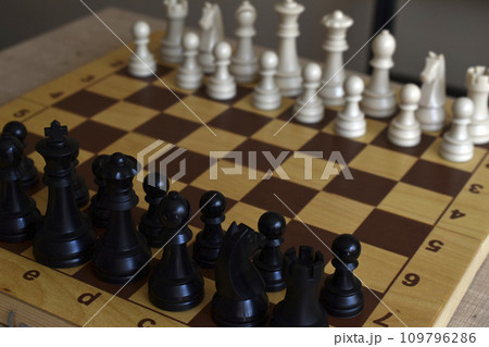 Beautiful chess pieces on the board. The chessboard. Chess competitions. 109796286