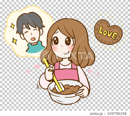 好きな人を想いながらバレンタインチョコを作る若い女性の 好きな人を想いながらバレンタインチョコを作る若い女性の