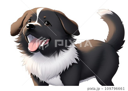 AI-generated content. Joyful comic dog in japanese anime manga style. Lovely mascot pet and adorable friend. Happy cartoon illustration. Isolated white background. Generative AI 109796661
