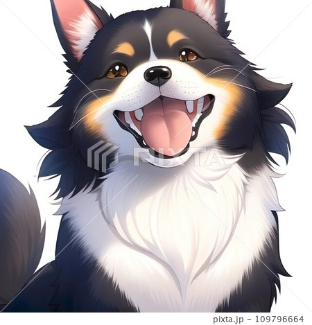 AI-generated content. Joyful comic dog in japanese anime manga style. Lovely mascot pet and adorable friend. Happy cartoon illustration. Isolated white background. Generative AI 109796664