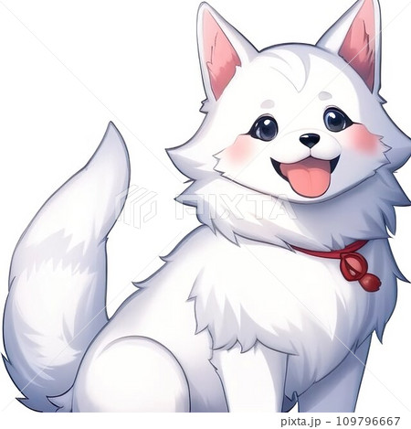 AI-generated content. Joyful comic dog in japanese anime manga style. Lovely mascot pet and adorable friend. Happy cartoon illustration. Isolated white background. Generative AI 109796667