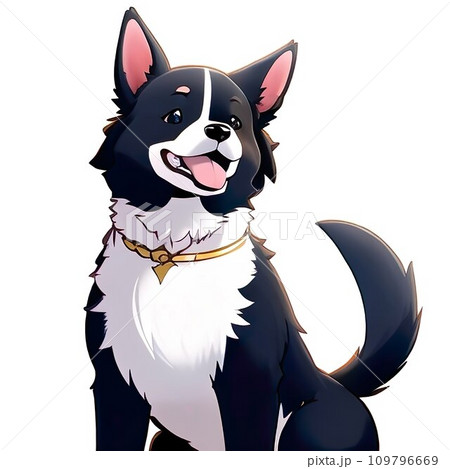 AI-generated content. Joyful comic dog in japanese anime manga style. Lovely mascot pet and adorable friend. Happy cartoon illustration. Isolated white background. Generative AI 109796669