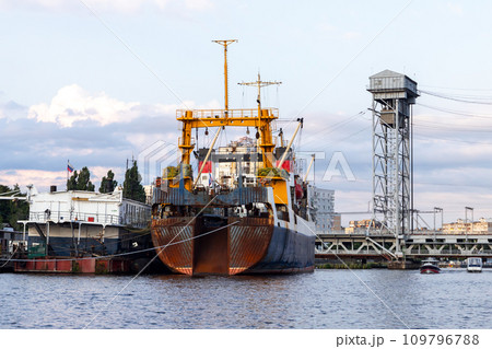 Industrial fishing ship is moored in port 109796788