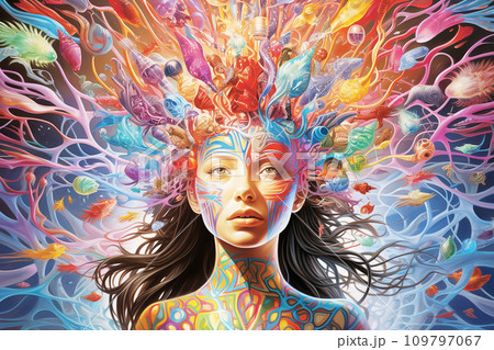 Seamless integration of mind and cognition, portraying intricate neural connections in a visually appealing and harmonious manner 109797067