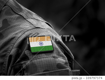 Flag of India on military uniform. Army, armed forces, soldiers. Collage. 109797374
