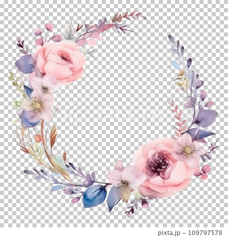 Watercolor wedding circle frame, delicate colors, offering a romantic and stylish backdrop. isolated Watercolor wedding circle frame, delicate colors, offering a romantic and stylish backdrop. isolated 109797578