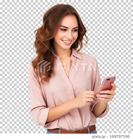 beautiful girl using cell phone isolated on white 109797590
