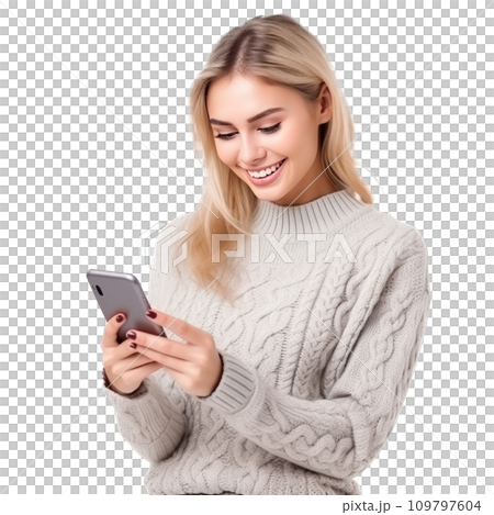 beautiful girl using cell phone isolated on white 109797604