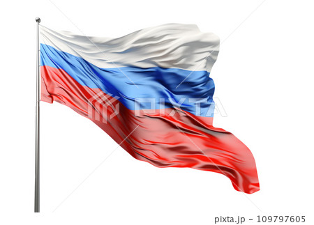 russia flag flying in the wind isolated on white background 109797605