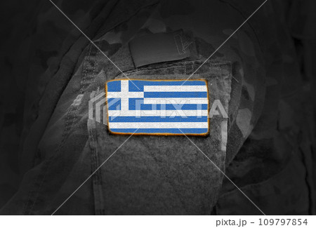 Flag of Greece on military uniform. Greece, Army, troops, soldiers, Greece (collage). 109797854