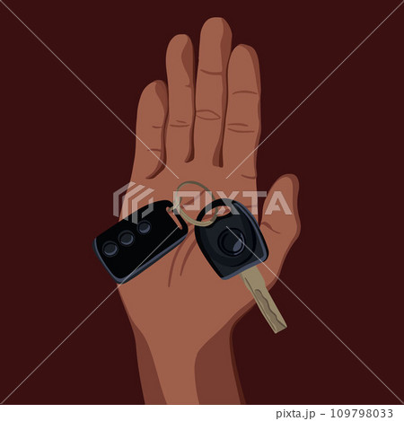 Car key on the palm of a person. Car key on the palm of a person. 109798033