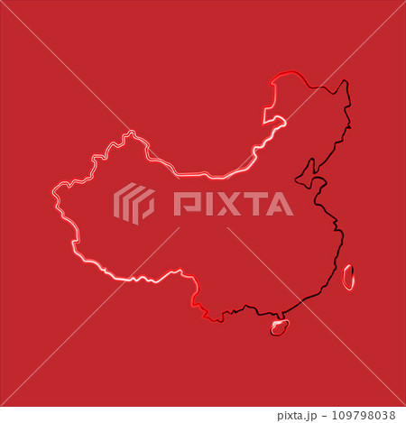 Vector isolated illustration of China map with neon effect. 109798038