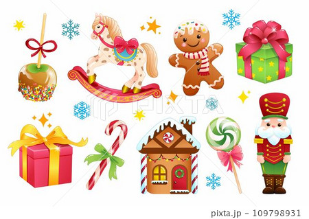 Set of cute Christmas vector illustrations. Holidays clipart for Christmas cards, stickers and print Set of cute Christmas vector illustrations. Holidays clipart for Christmas cards, stickers and print 109798931