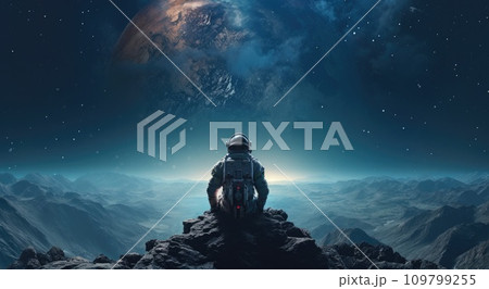 astronaut in space looking down toward an earth background 109799255