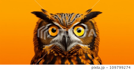 a scary owl on a orange background animal 109799274