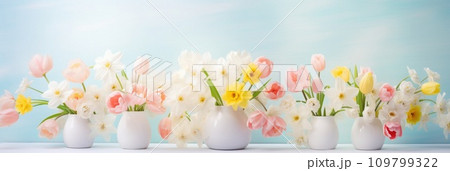 A stunning stock photo capturing the essence of spring with an artfully arranged bouquet 109799322