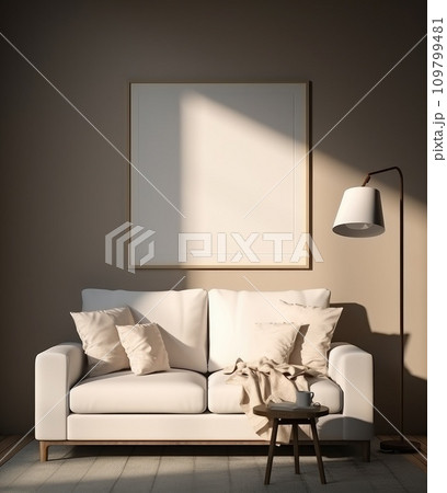 a white sofa and chairs with a small bed and a lamp 109799481