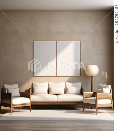 a white sofa and chairs with a small bed and a lamp 109799487