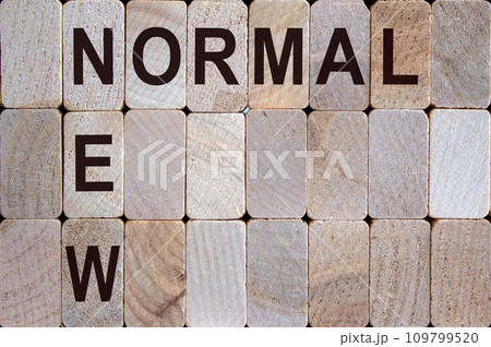 Wooden blocks form the words 'new normal'. Beautiful wooden background. Wooden blocks form the words 'new normal'. Beautiful wooden background. 109799520