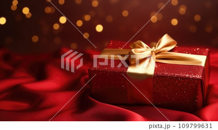 an adorned ribbon wrapping red gift christmas gift an adorned ribbon wrapping red gift christmas gift 109799631
