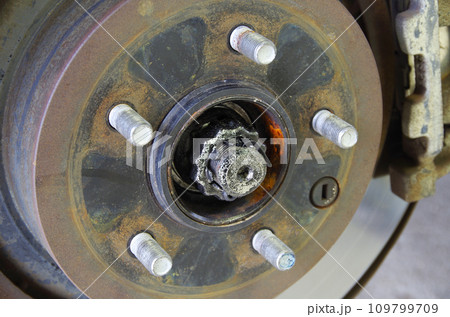 乗用車のホイールハブに樹脂製のハブリングを装着した状態 乗用車のホイールハブに樹脂製のハブリングを装着した状態 109799709
