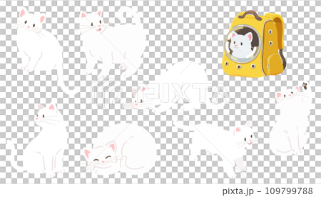 Simple and cute white cat illustration set without main line Simple and cute white cat illustration set without main line 109799788