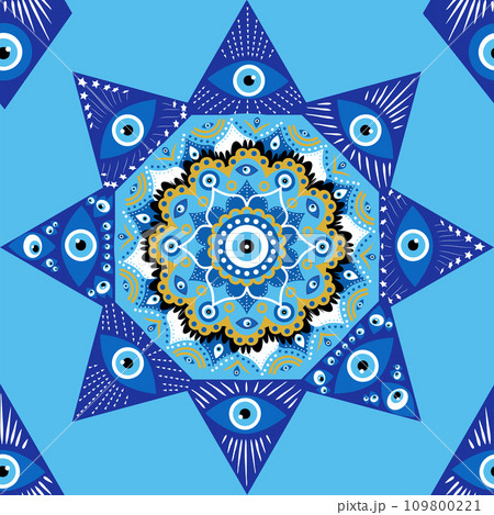 Evil eye mandala seamless pattern. Symbol of protection, Turkish souvenir 109800221