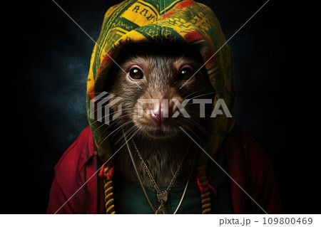 A rat in a hippie hoodie on a dark backgroundのイラスト素材 [109800469] - PIXTA