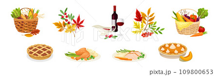 Thanksgiving Day Symbol and Festive Food Vector Set Thanksgiving Day Symbol and Festive Food Vector Set 109800653