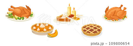 Thanksgiving Day Symbol and Festive Food Vector Set 109800654